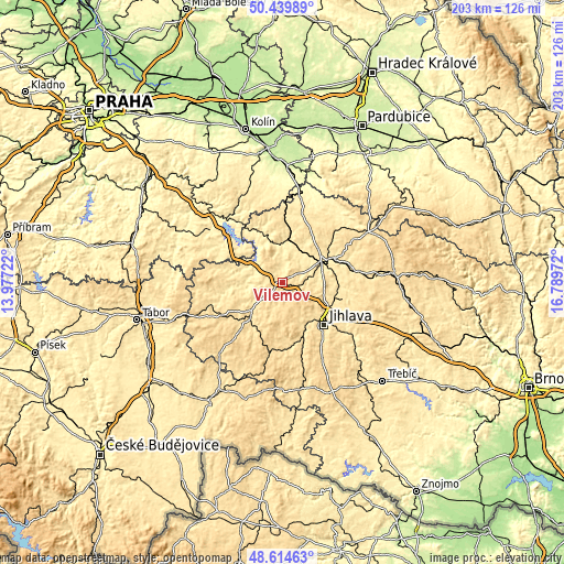 Topographic map of Vilémov