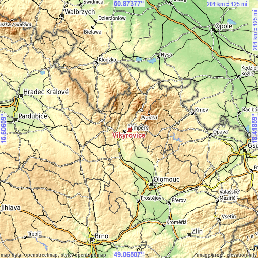 Topographic map of Vikýřovice