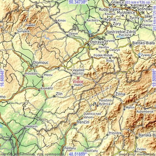Topographic map of Vidče