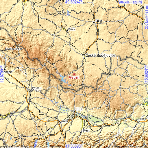 Topographic map of Větřní