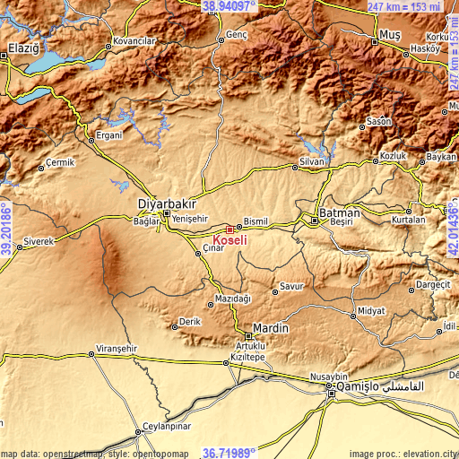 Topographic map of Köseli