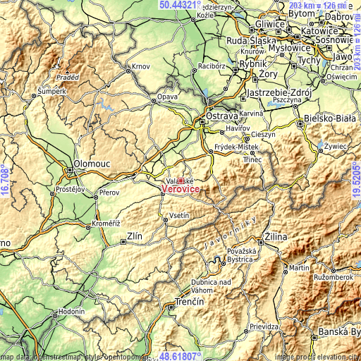 Topographic map of Veřovice