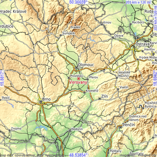 Topographic map of Věrovany