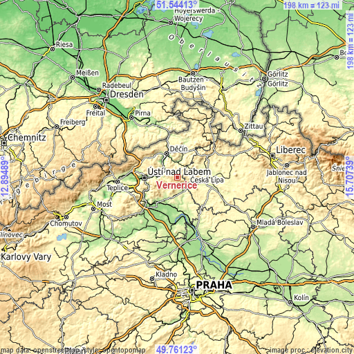 Topographic map of Verneřice