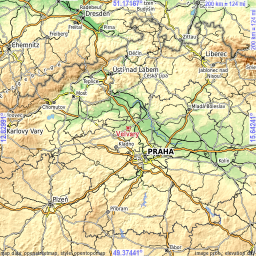 Topographic map of Velvary