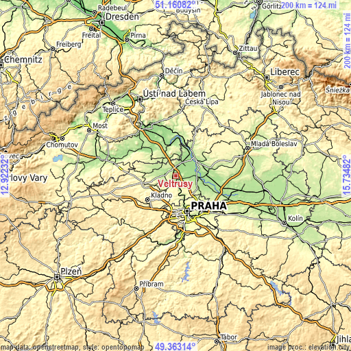 Topographic map of Veltrusy