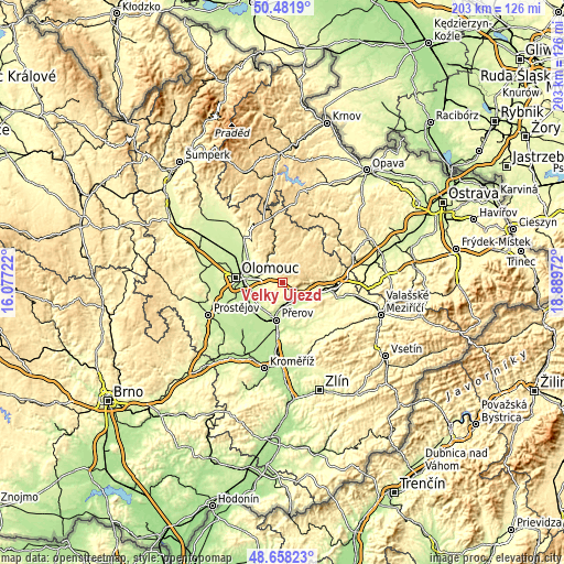 Topographic map of Velký Újezd