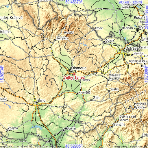 Topographic map of Velký Týnec