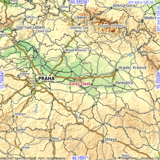 Topographic map of Velký Osek