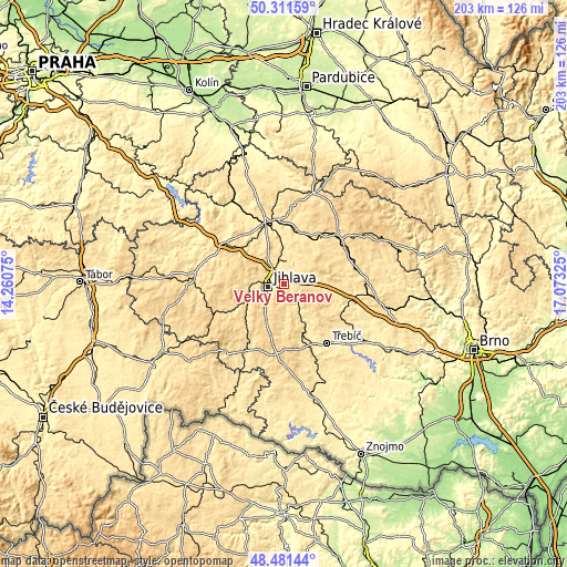 Topographic map of Velký Beranov