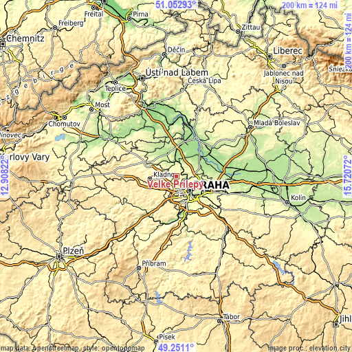 Topographic map of Velké Přílepy