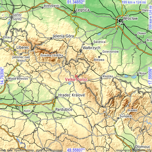 Topographic map of Velké Poříčí