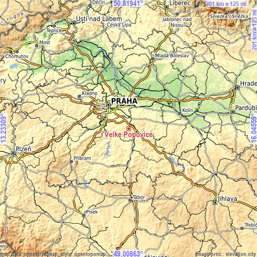 Topographic map of Velké Popovice