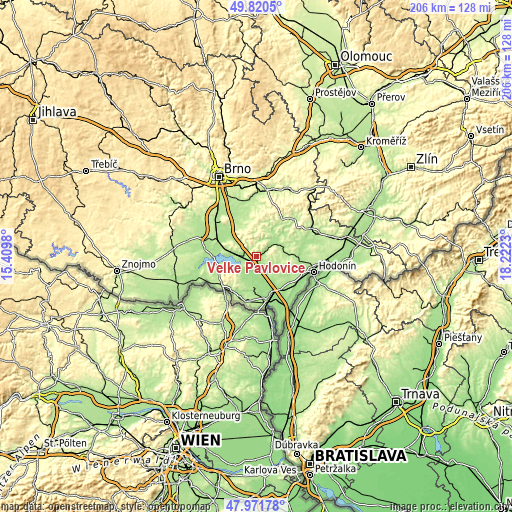 Topographic map of Velké Pavlovice