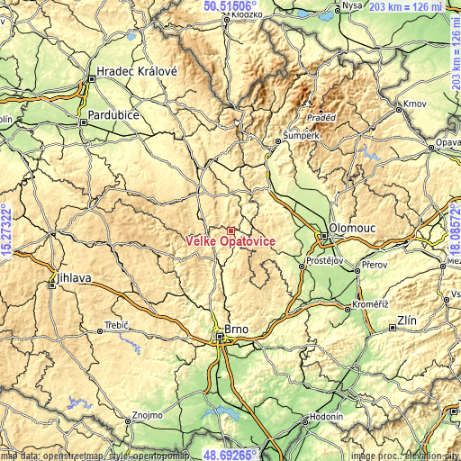 Topographic map of Velké Opatovice