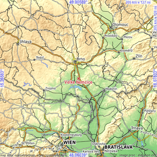Topographic map of Velké Němčice