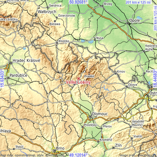 Topographic map of Velké Losiny