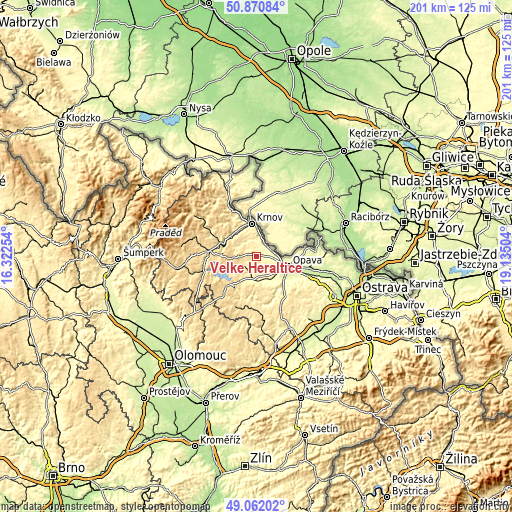 Topographic map of Velké Heraltice