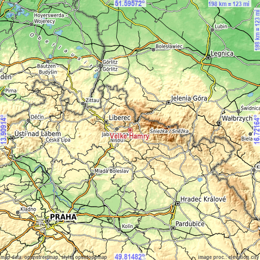 Topographic map of Velké Hamry