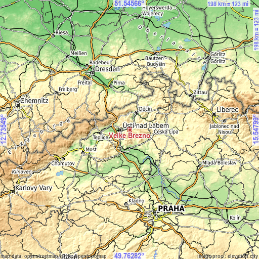 Topographic map of Velké Březno
