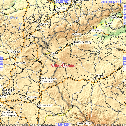 Topographic map of Velká Hleďsebe