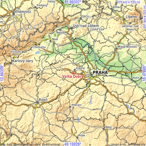 Topographic map of Velká Dobrá