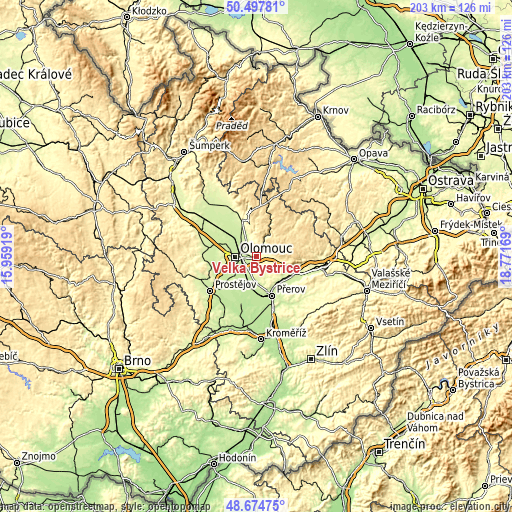 Topographic map of Velká Bystřice