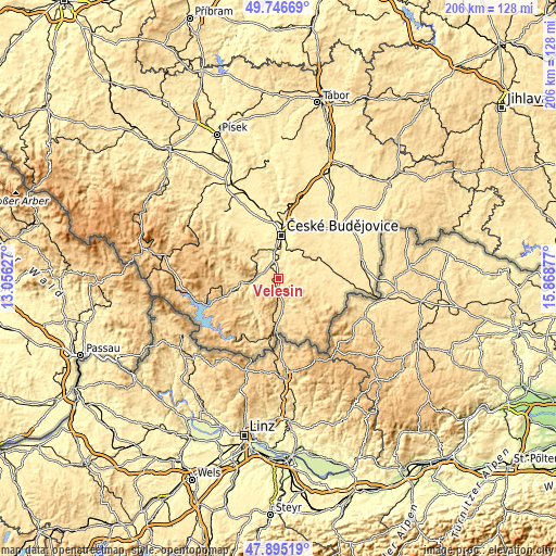 Topographic map of Velešín