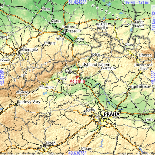 Topographic map of Velemín