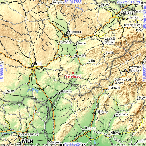 Topographic map of Velehrad