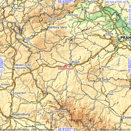 Topographic map of Vejprnice