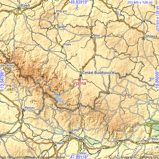 Topographic map of Včelná