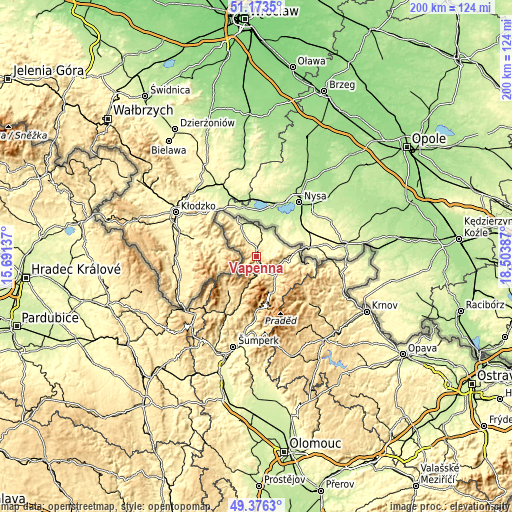Topographic map of Vápenná