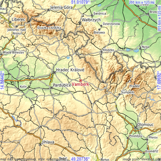 Topographic map of Vamberk