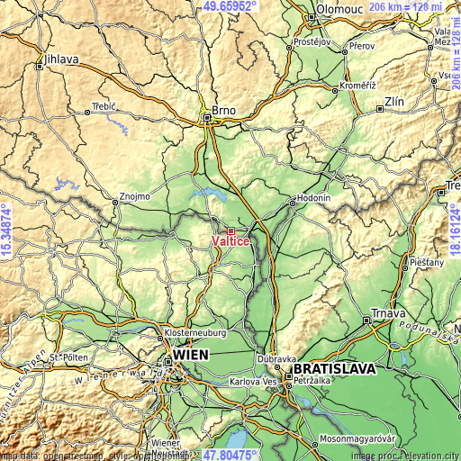 Topographic map of Valtice