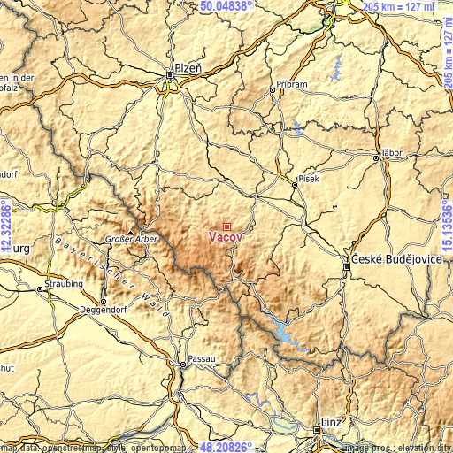 Topographic map of Vacov