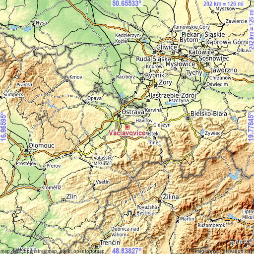 Topographic map of Václavovice