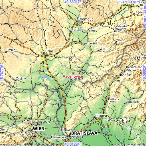Topographic map of Vacenovice
