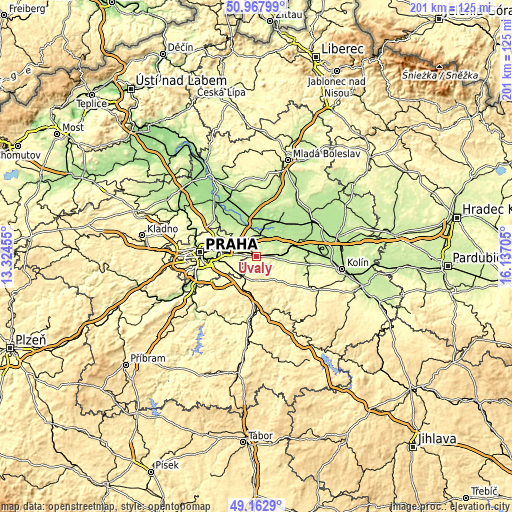 Topographic map of Úvaly