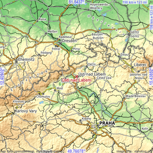 Topographic map of Ústí nad Labem