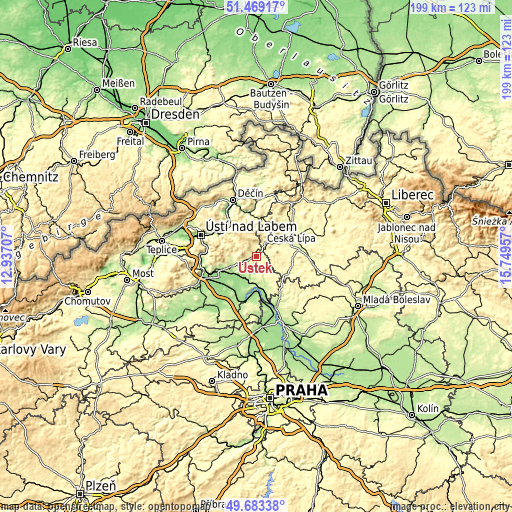 Topographic map of Úštěk