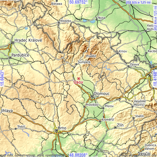 Topographic map of Úsov