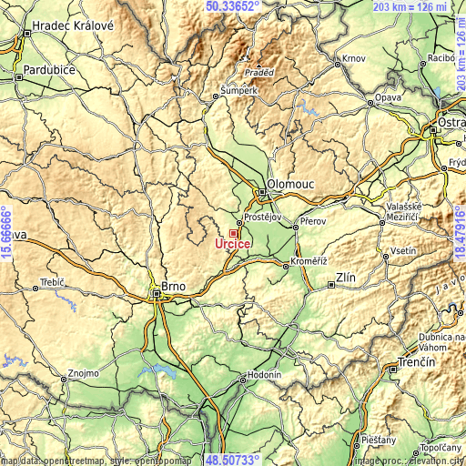 Topographic map of Určice
