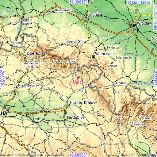 Topographic map of Úpice