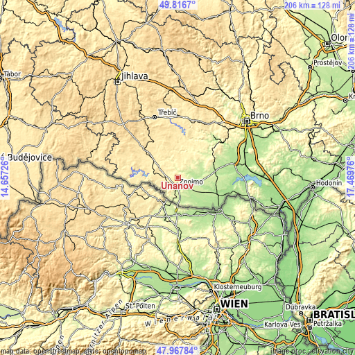 Topographic map of Únanov