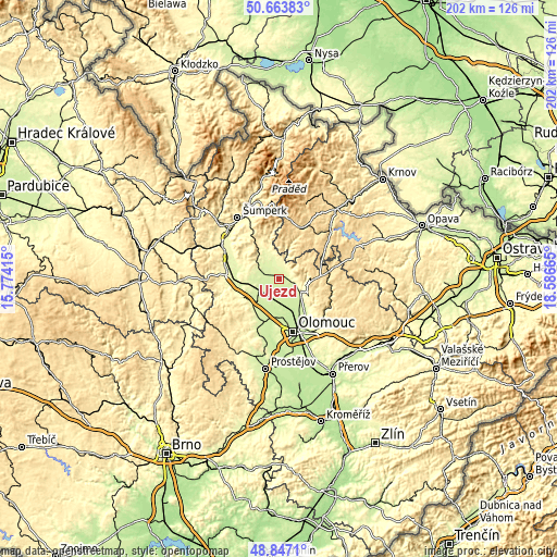Topographic map of Újezd