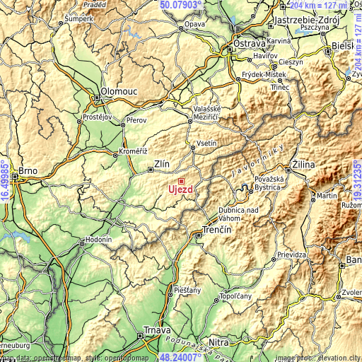 Topographic map of Újezd