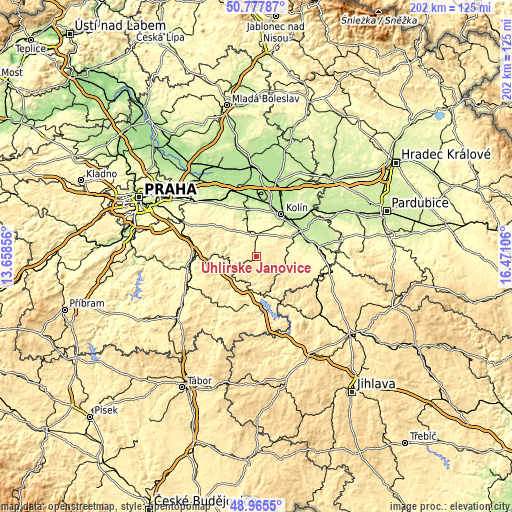 Topographic map of Uhlířské Janovice