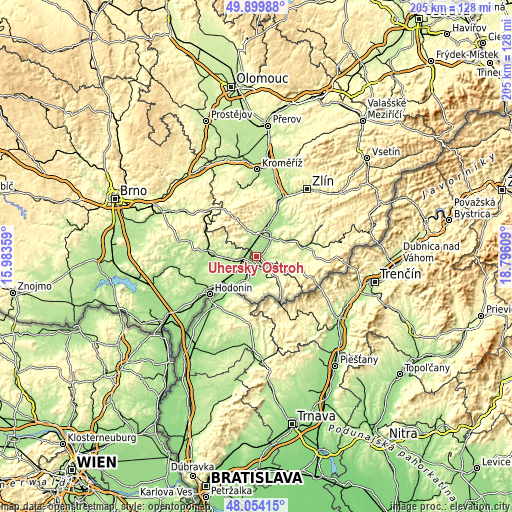 Topographic map of Uherský Ostroh