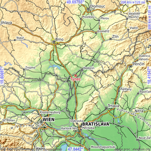 Topographic map of Týnec